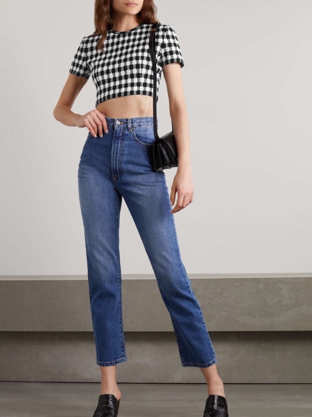 Alaia Check Cropped Top in Noir Blanc Size 44 Made in Italy - Picture 2 of 10